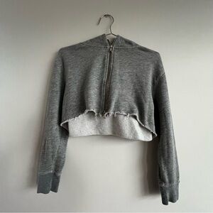 UO Cropped Gray Zip-Front Hoodie